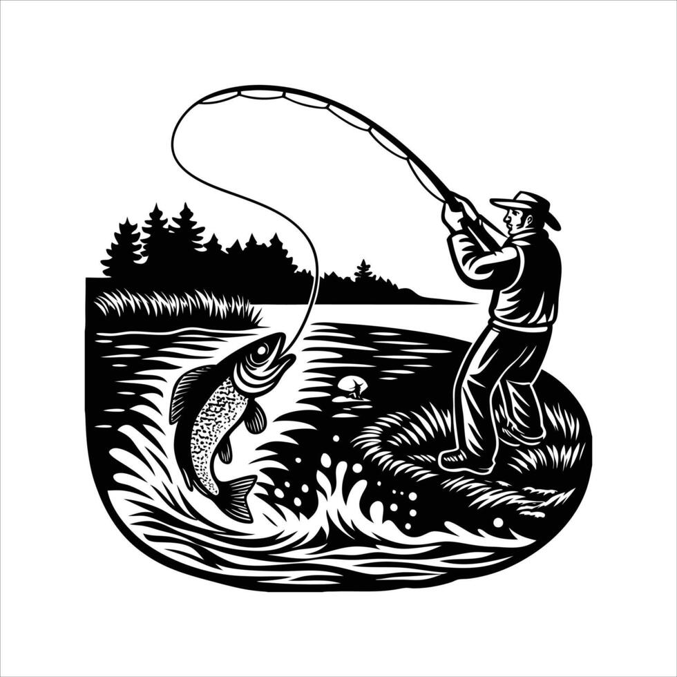 Fishing rod with a casting. vector