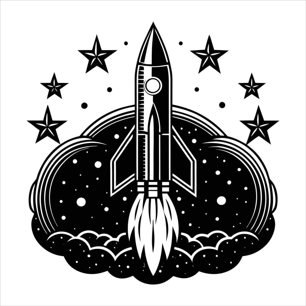 Rocket Launch With Bright Flames vector