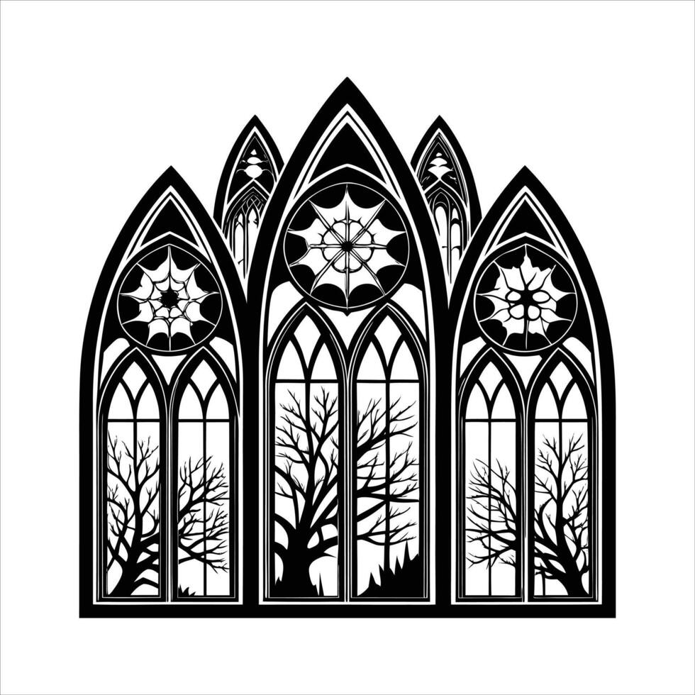 Majestic Gothic Arch Window Art Pieces. vector