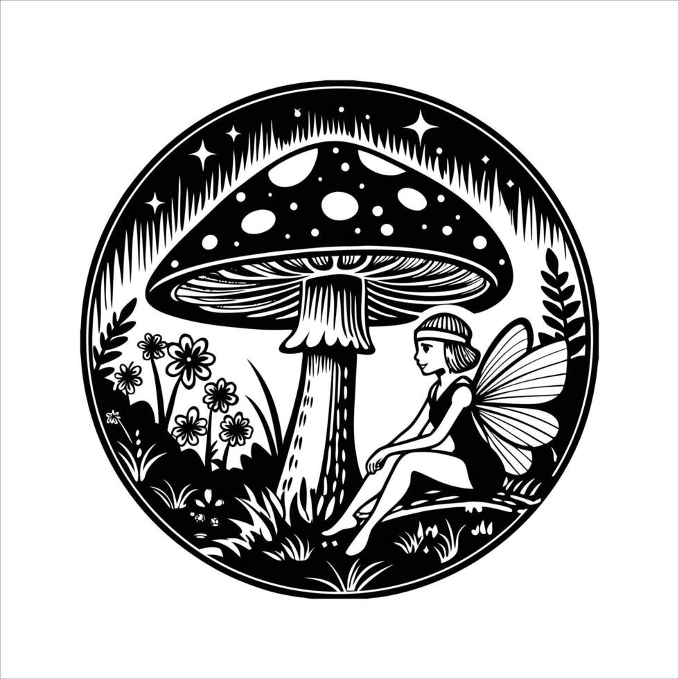 Fairy Sitting On Mushroom vector