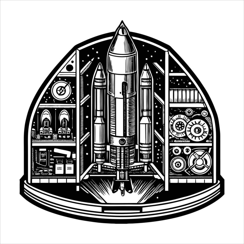 Cross section of a rocket combustion chamber. vector