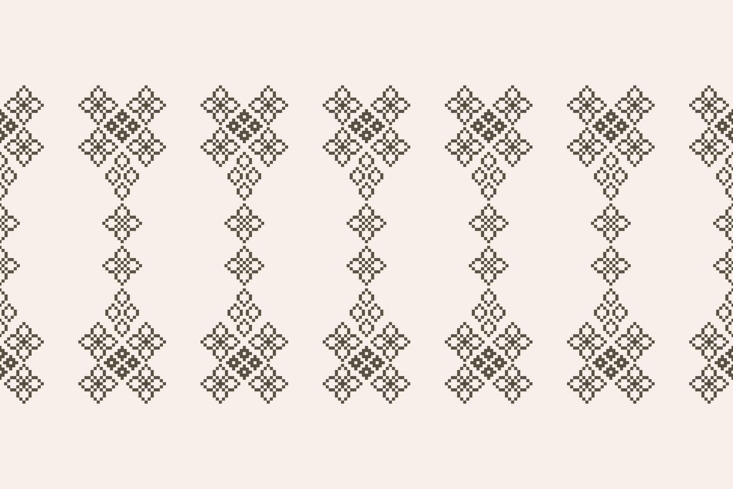 Cross stitch design fabric pattern ethnic pattern of brown color background motif art decor. vector
