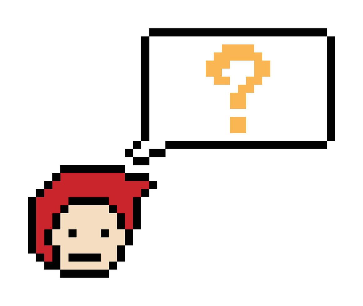 Cute cartoon pixel art man male boy and question mark 8-bit design. vector