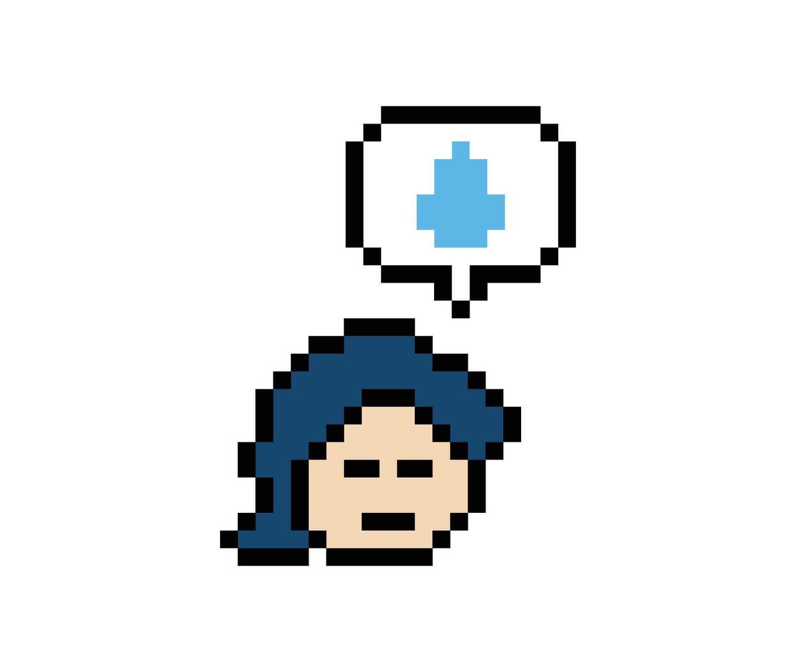 Sad man male or boy with face 8 bit pixel unhappy depress not OK tried cartoon. vector