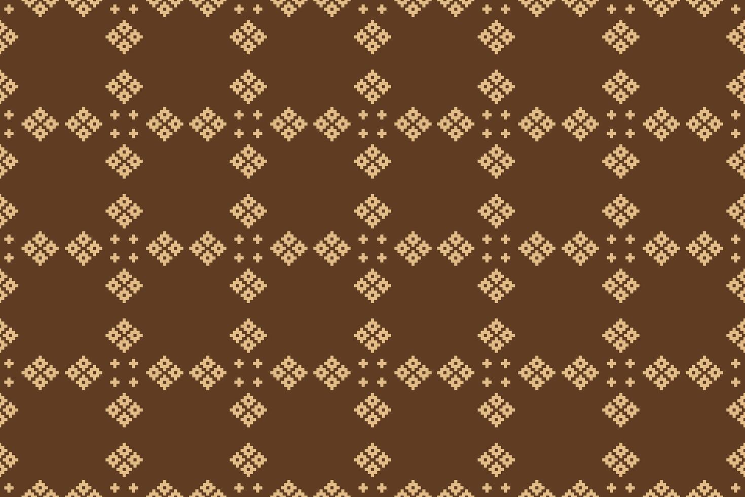 Wallpaper of brown color background fabric pixel pattern art cross stitch ethnic design. vector