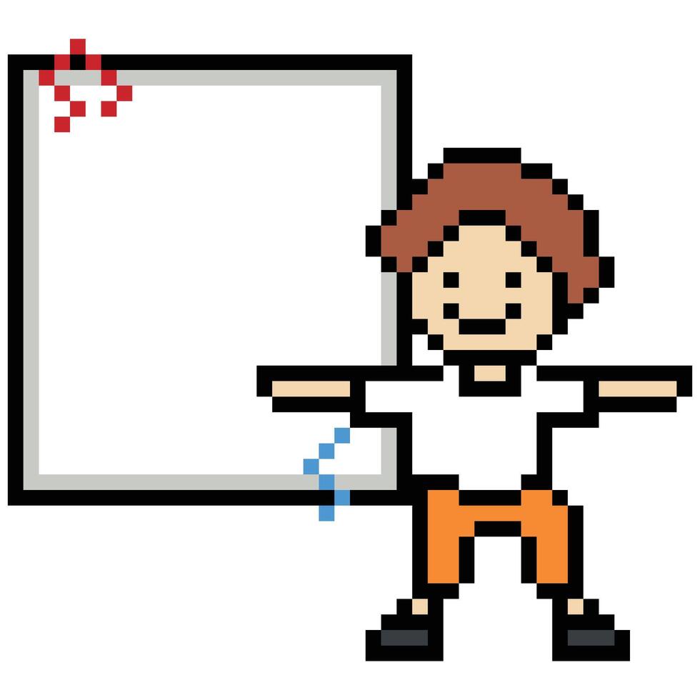 8bit cute design of man male or boy cartoon pixel art dance exercise gym music art. vector