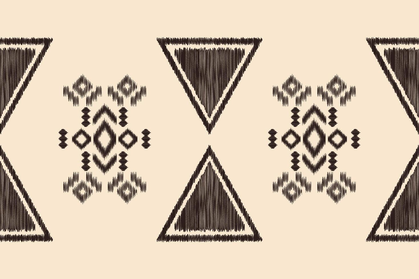 Cream brown background ikat pattern fabric geometric design pixel art. vector