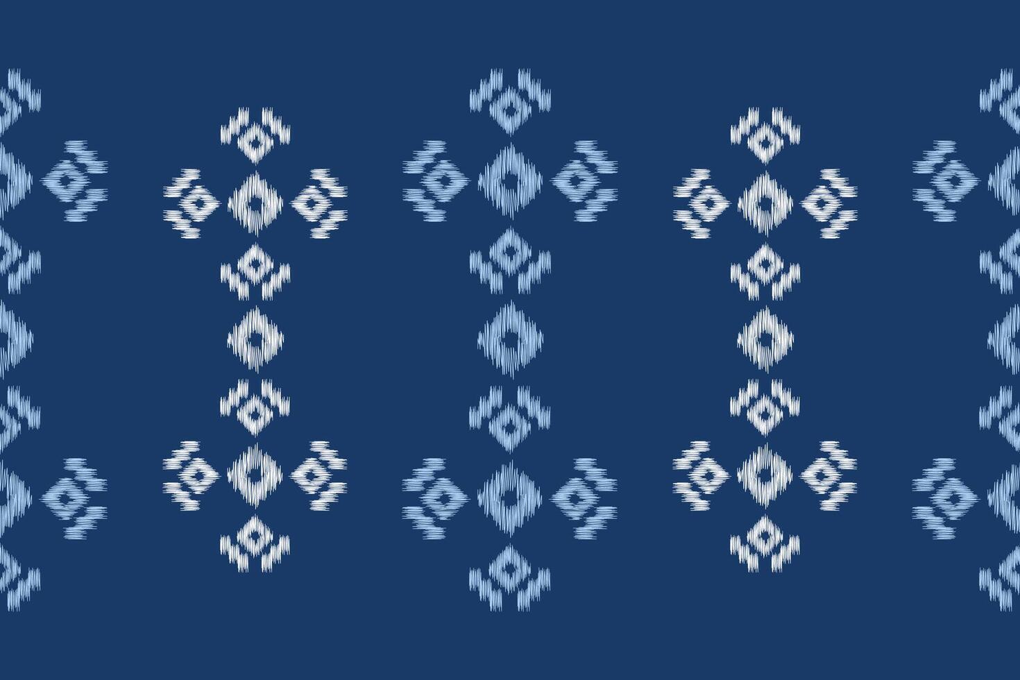 Fabric pattern with blue color motif background color ikat pattern. vector