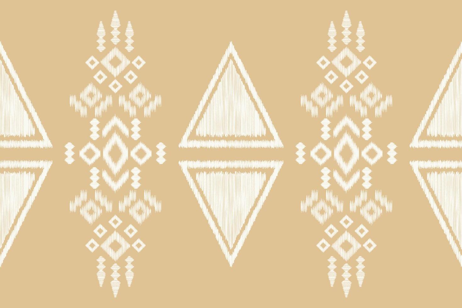 Ikat pattern decor cream brown background fabric geometric design. vector