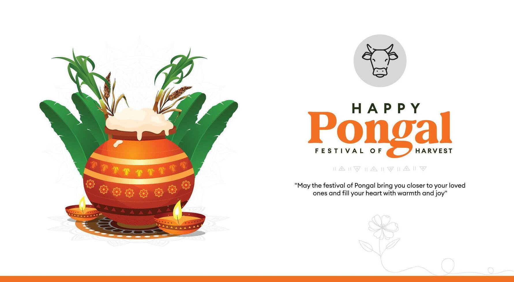 Happy Pongal Greeting Card Banner with Traditional Pot and Festive Elements vector
