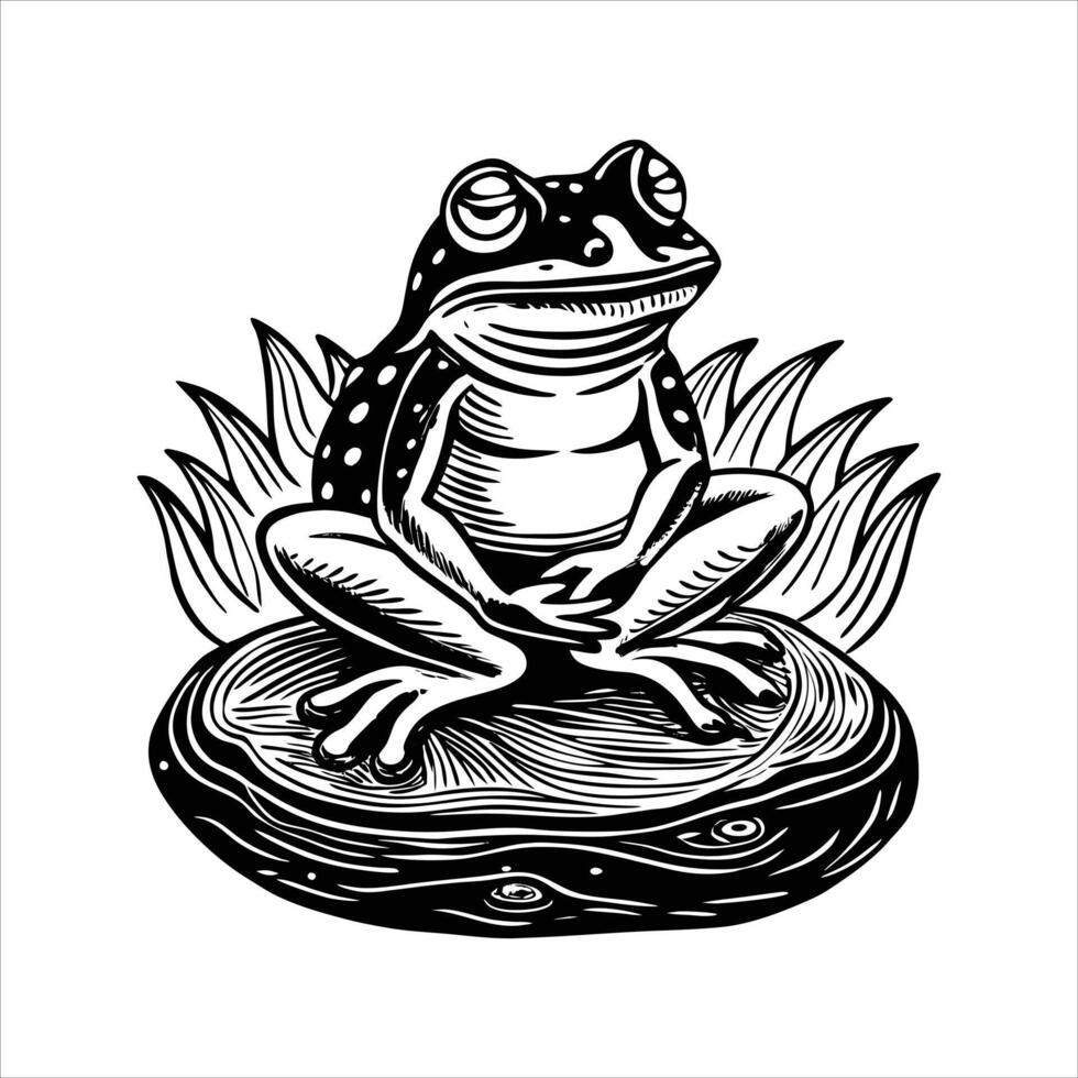 Frog On A Stone . vector