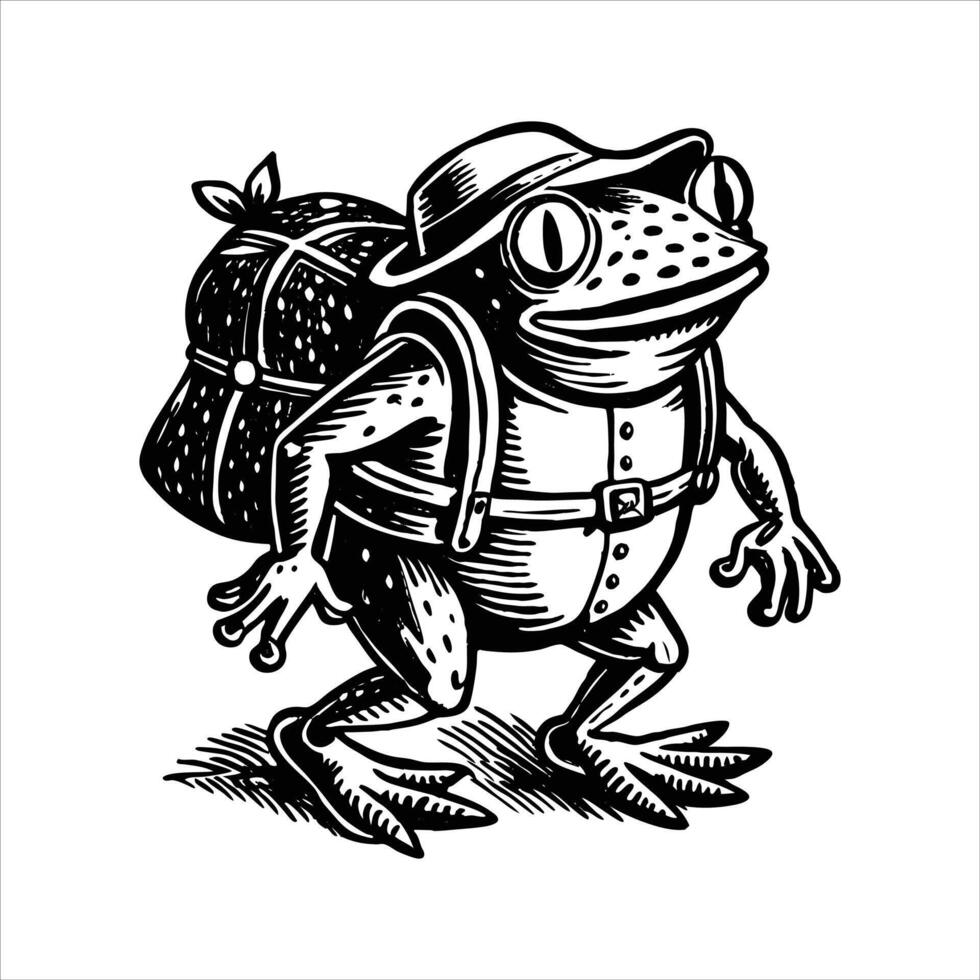 Frog With Backpack . vector