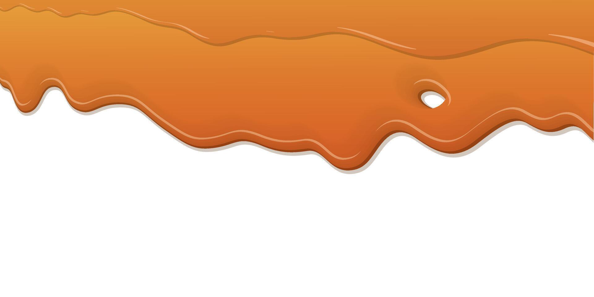 Melted caramel syrup pouring on white background graphic illustration have blank space. vector