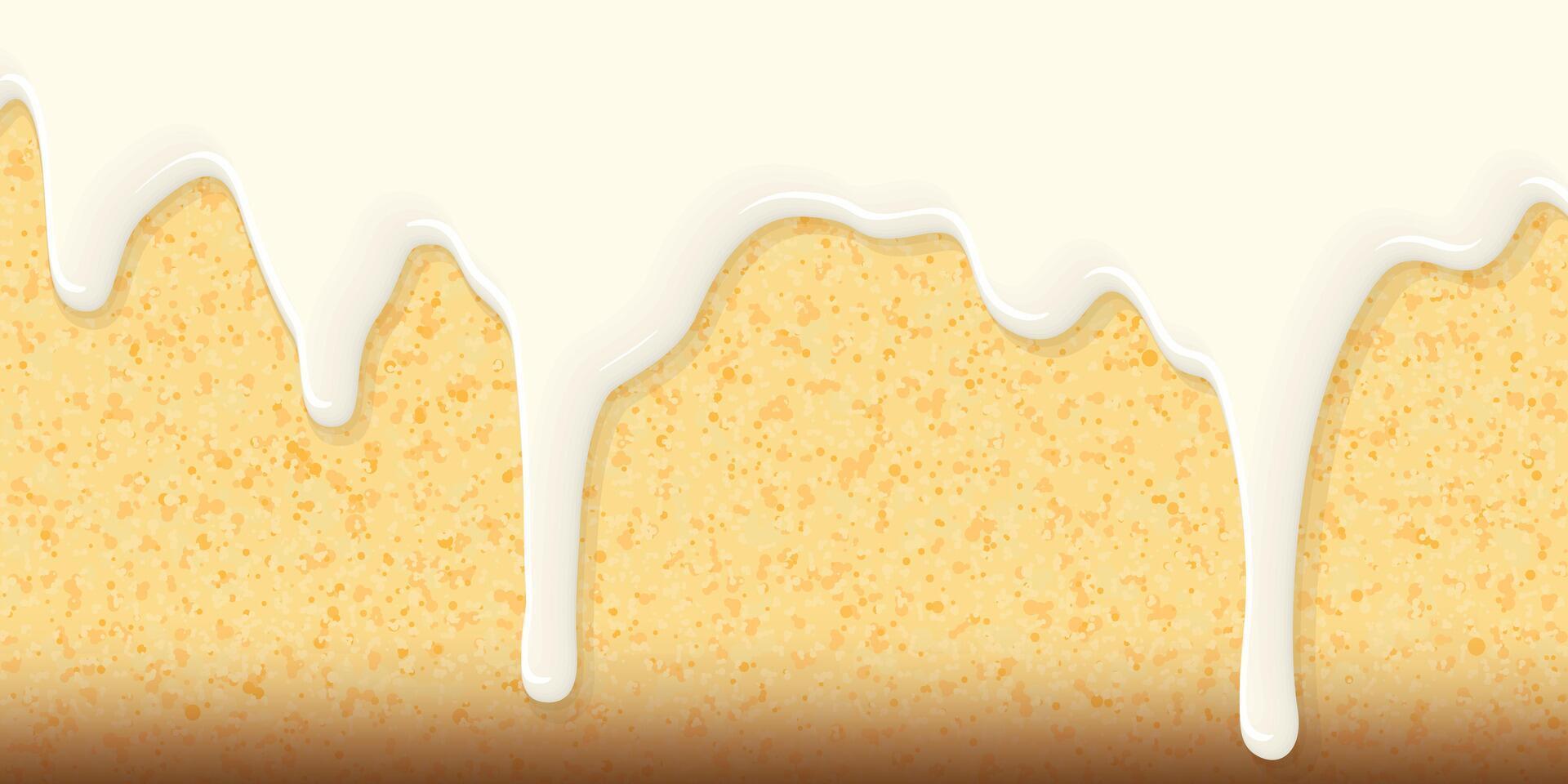 Melted cream cheese pouring on carrot cake texture graphic illustration have blank space. Carrot cream cheese cake background. vector