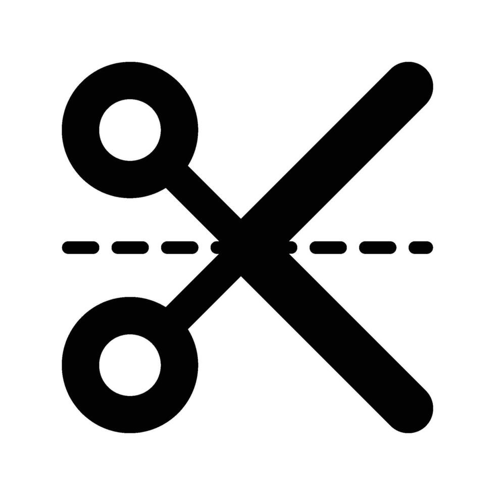 Black open scissors with stitch line icon isolated on white. Cut out sign. Utensil or hairdresser symbol. illustration. vector