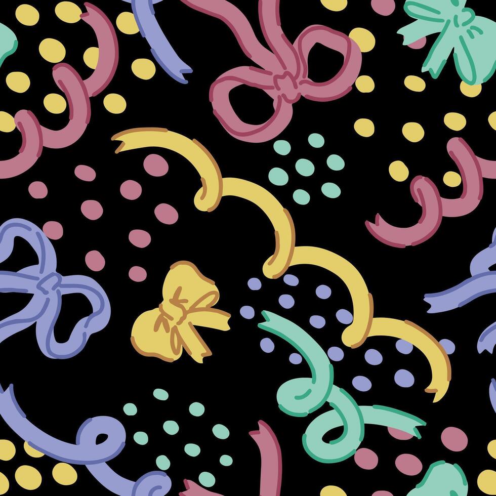 Seamless pattern of various bows, gift ribbons, bowknots in cartoon style. Present wrapping decoration ornament. Design for holiday. vector