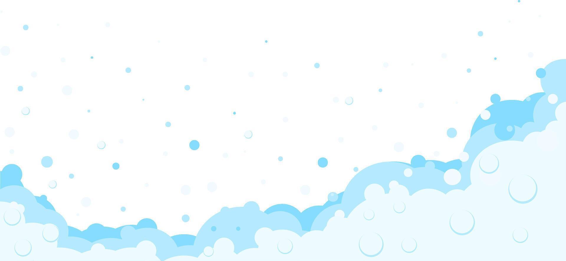 Foam bubbles frame. Cartoon bubbles of shampoo, bubble bath, soap border background. Blue flat bubbles.Cleaning and washing products . illustration vector