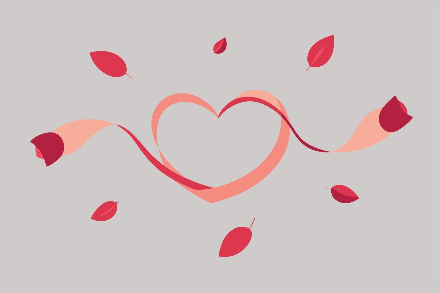 Abstract Heart Design with Pink Ribbon and Red Leaves vector