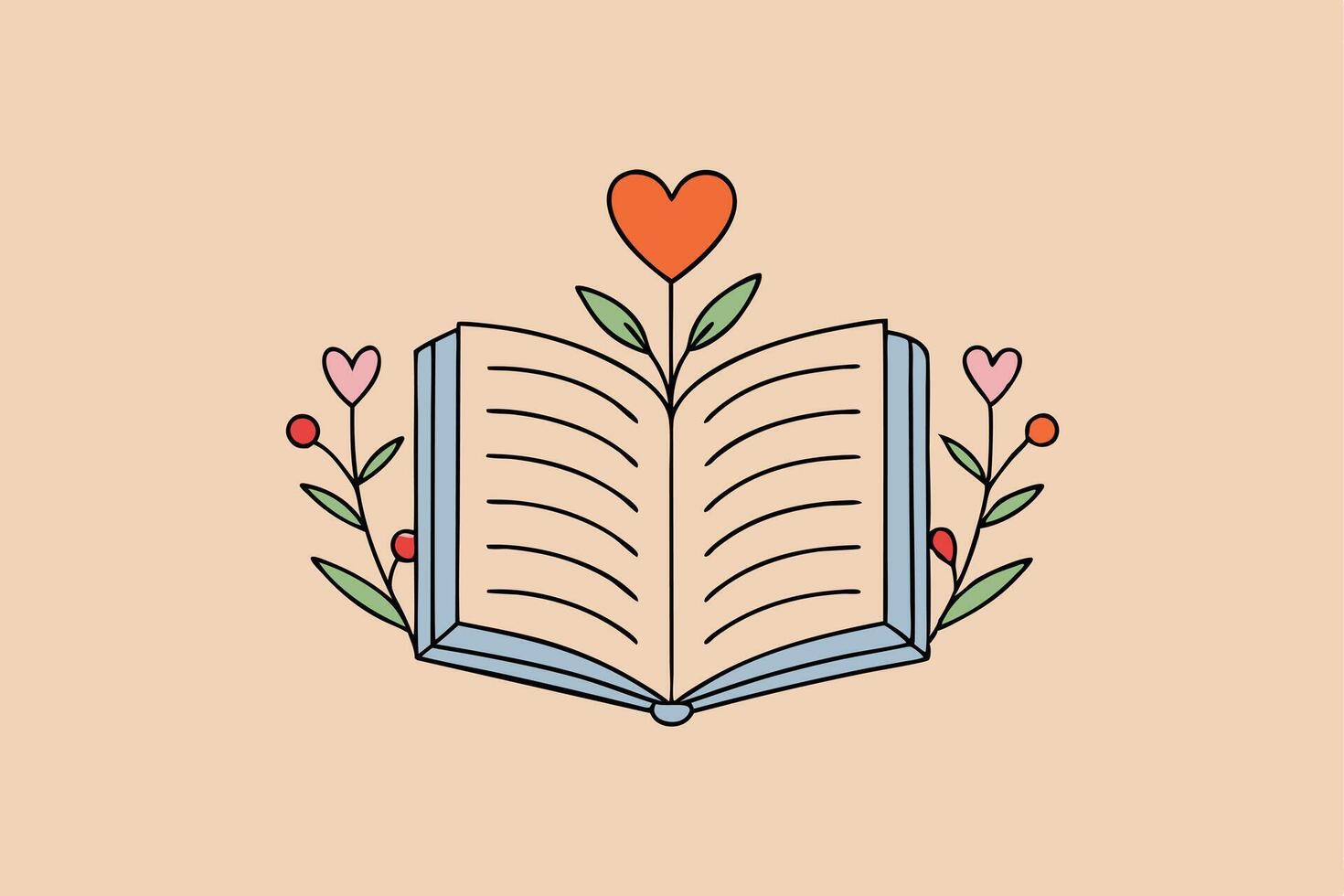 Open Book Floral Heart Design, Love Reading, Spring vector