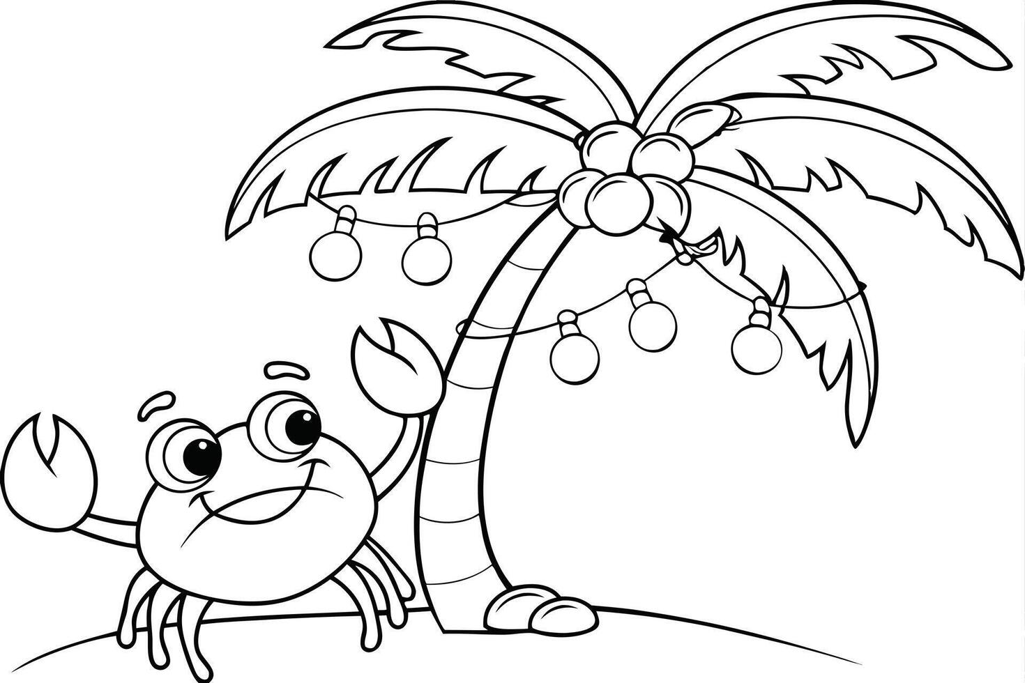 Illustration of A crab decorating a palm tree for christmas, perfect for marine and aquatic themes, ideal for educational or artistic purposes. vector