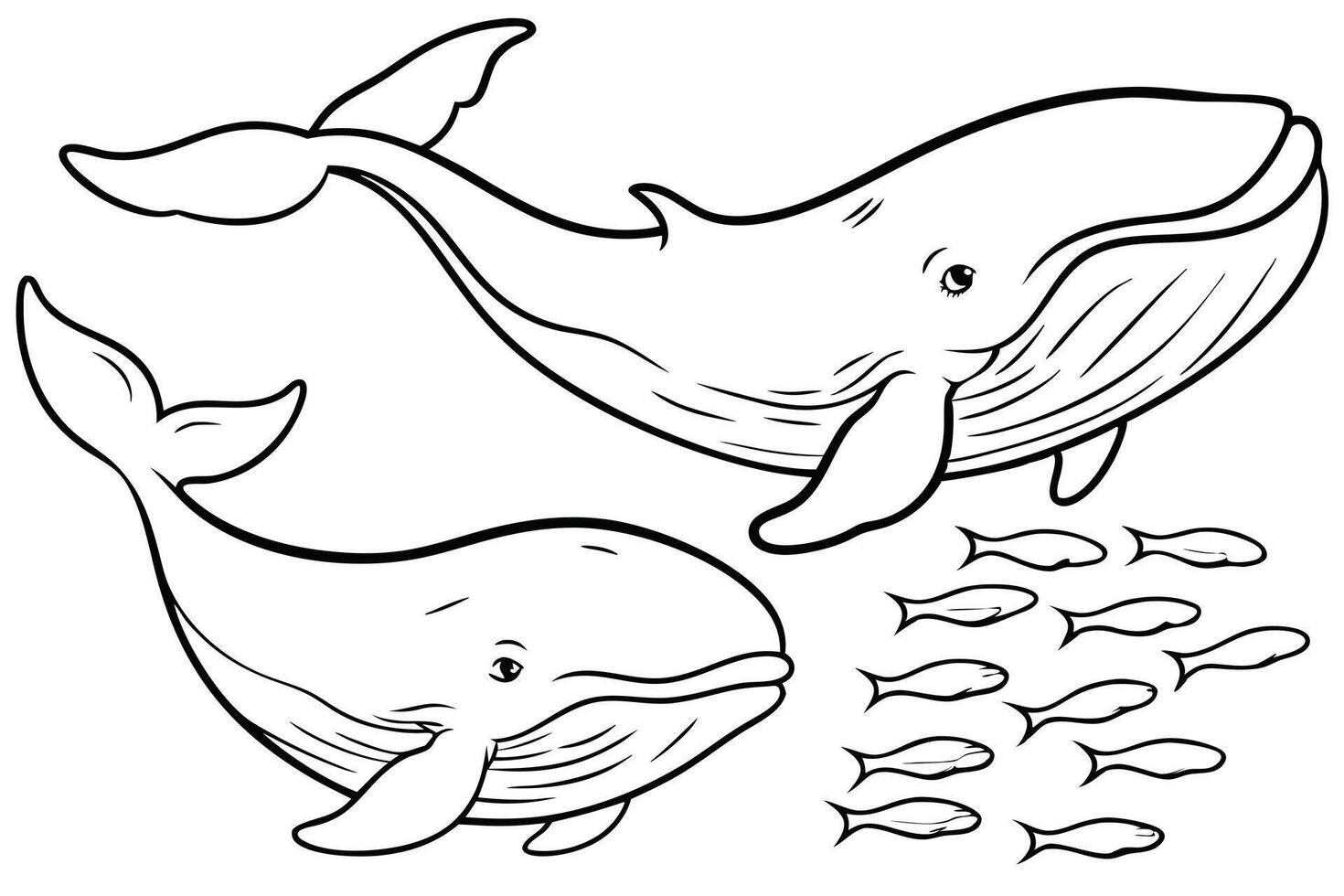 Illustration of A group of whales swimming in the deep ocean, perfect for marine and aquatic themes, ideal for educational or artistic purposes. vector
