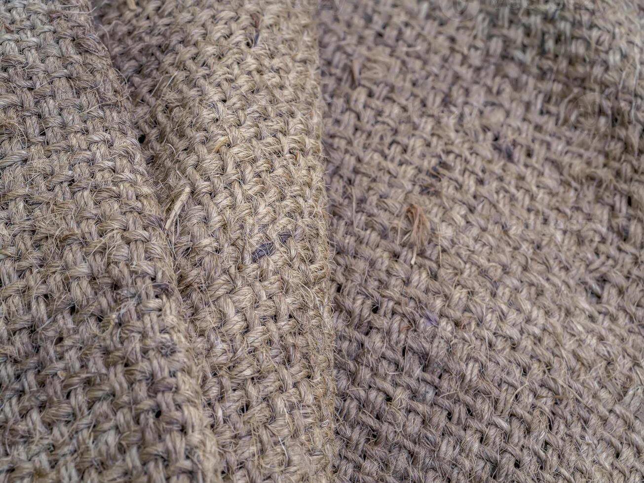 Close up hemp sack texture background. photo