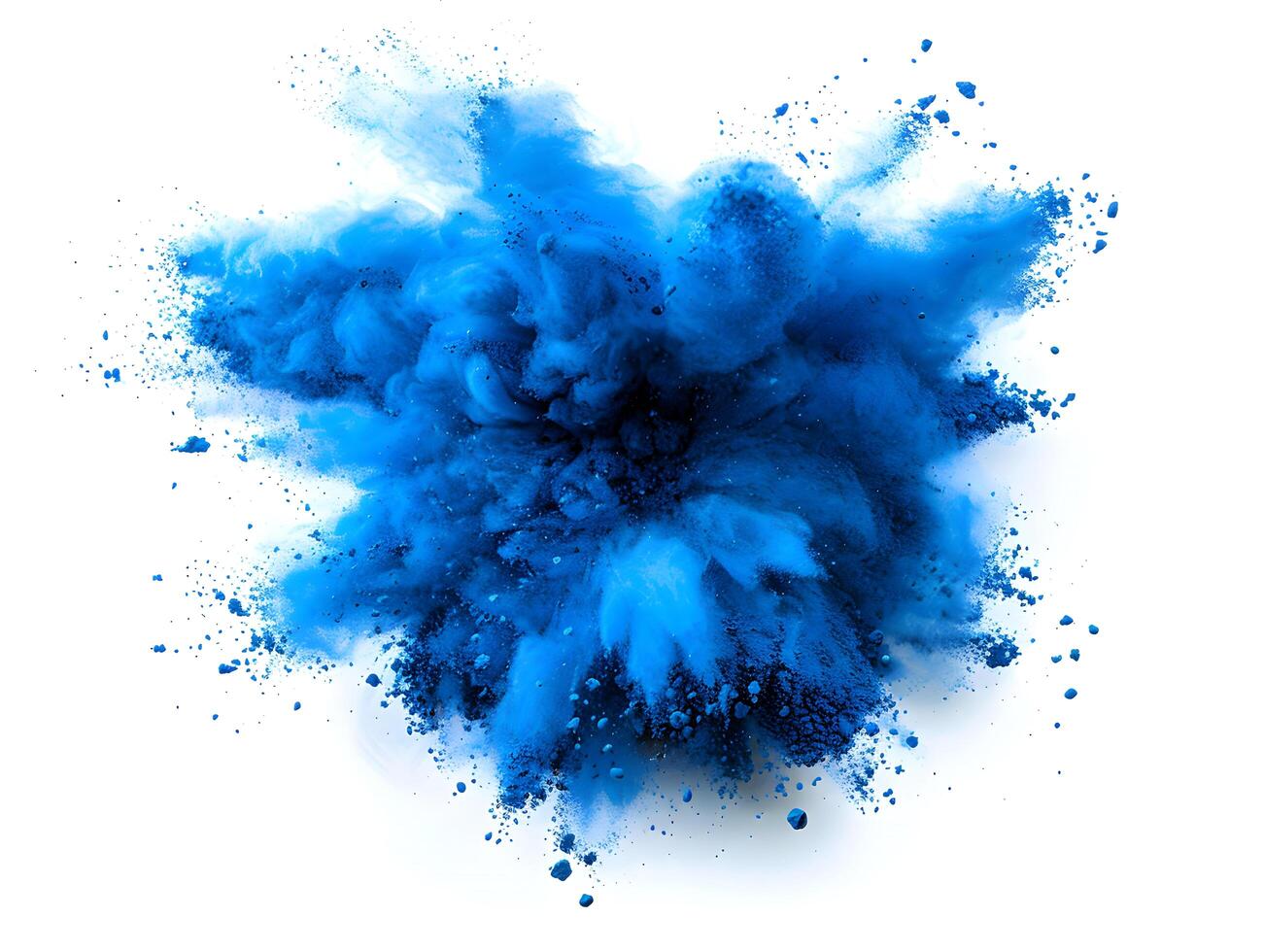 blue powder explosion on white background photo