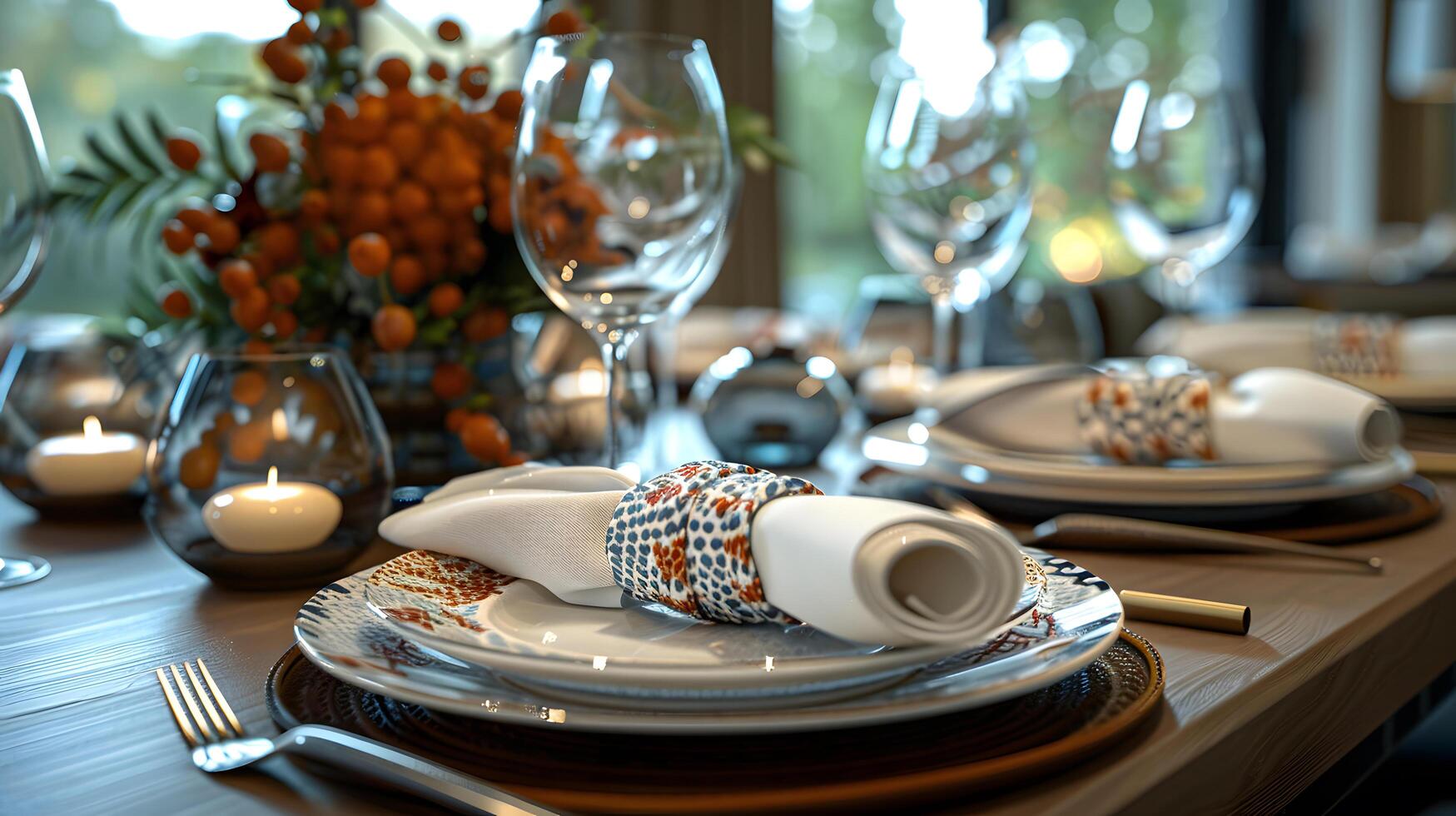 close-up of festive table with holiday decorationsclose-up of festive table with holiday decorations photo