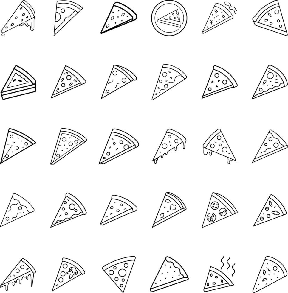 Pizza Slice Icons Delicious Variety of Cheese, Toppings, Styles vector