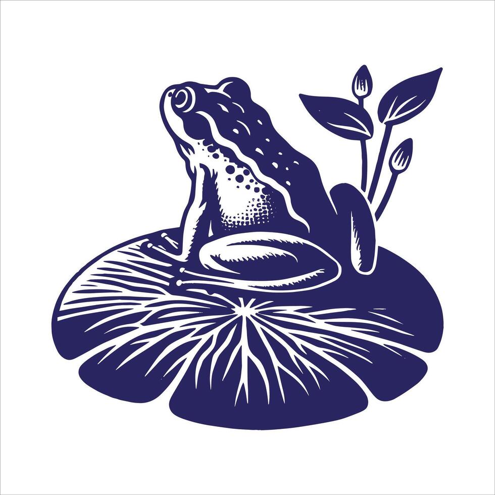Frog sitting on a lily pad with leaves vector
