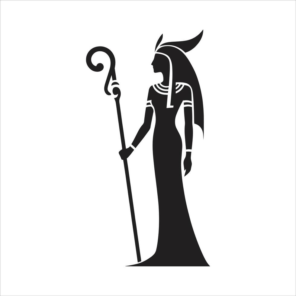 An egyptian goddess with a staff and a long hair vector