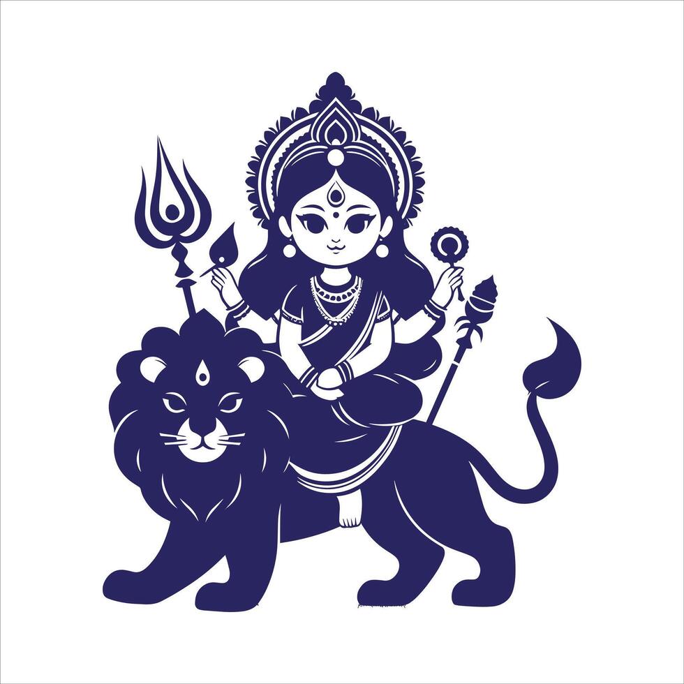 A hindu goddess with a lion on her back vector