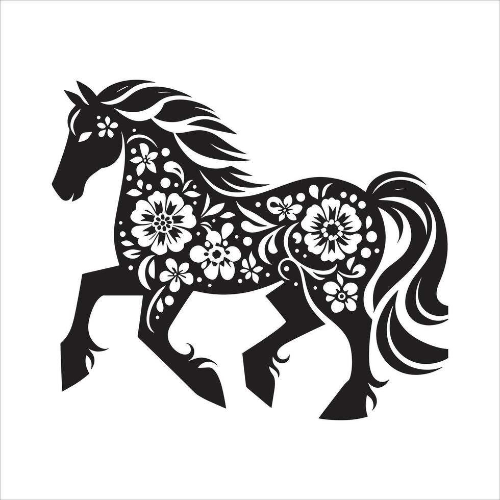 A horse with floral designs on it vector