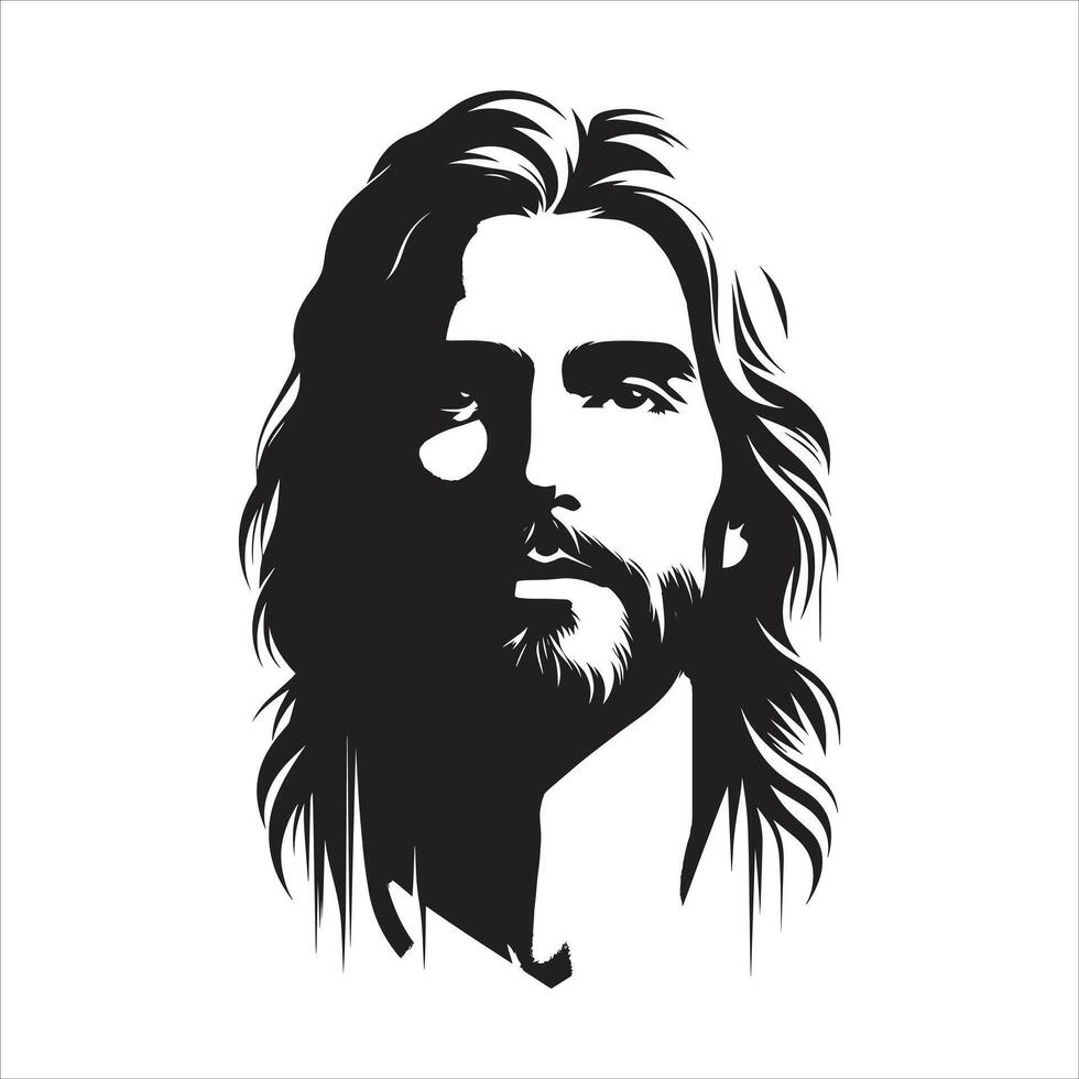 Jesus face with long hair and beard vector