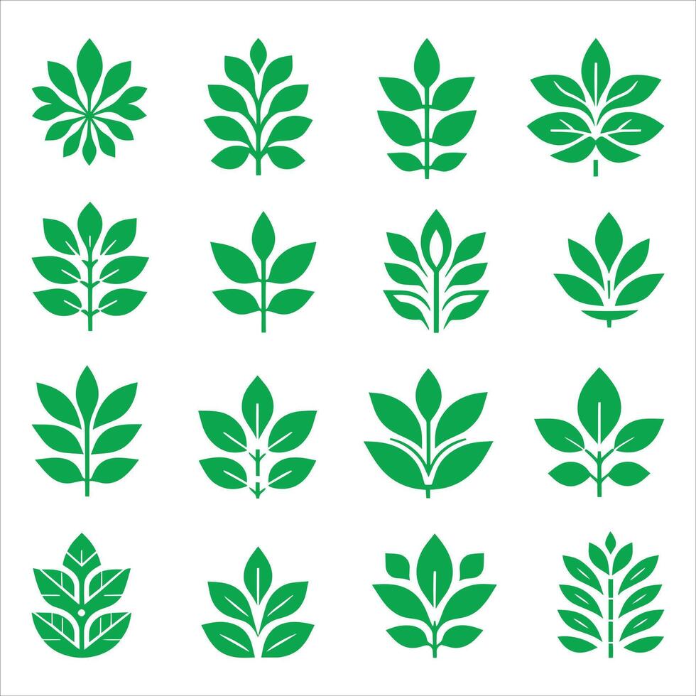 Green leaves icons set vector