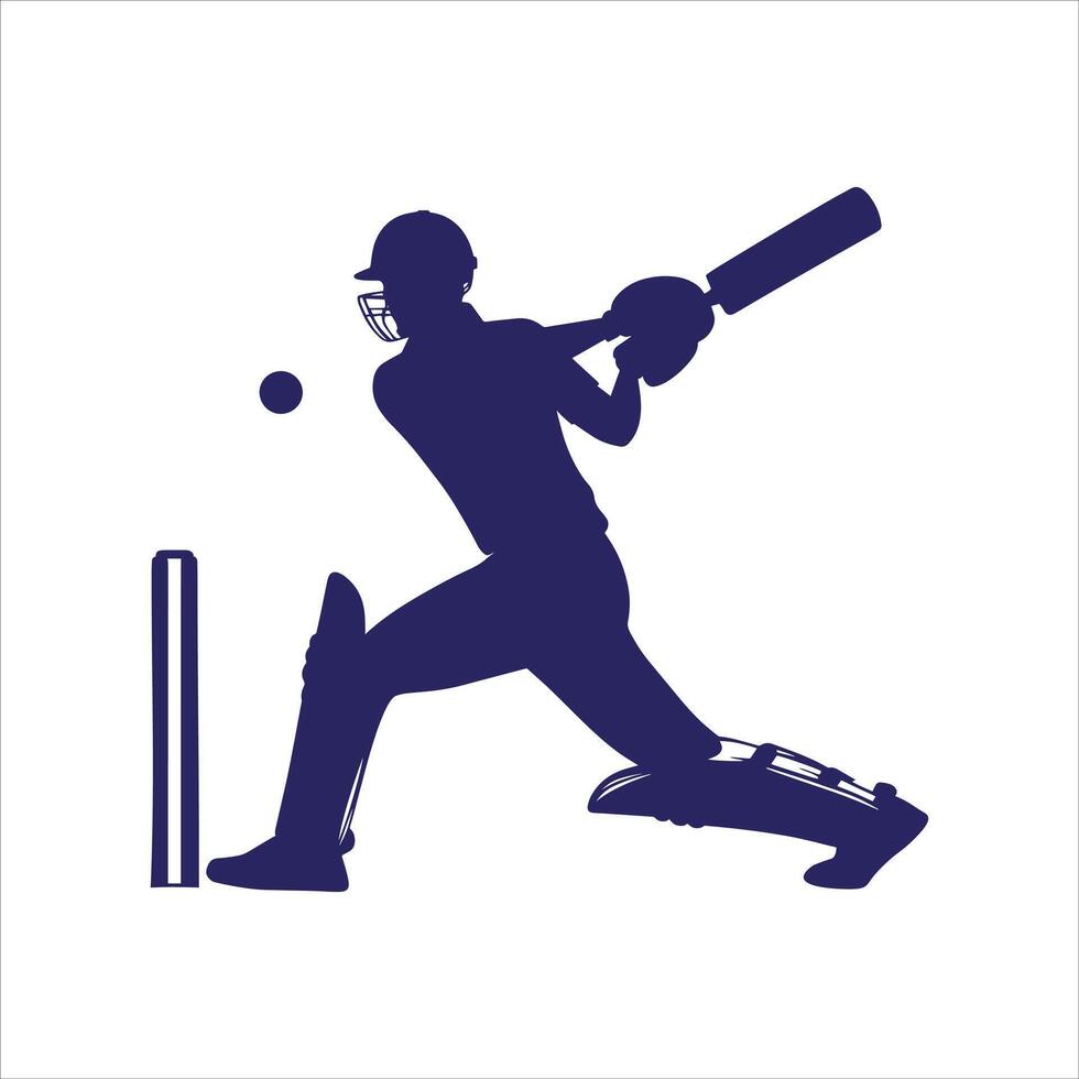 Cricket player silhouette on white background vector