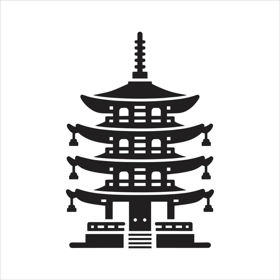 A black and white illustration of a pagoda vector