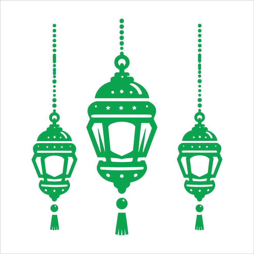 Three green lanterns hanging from a string vector