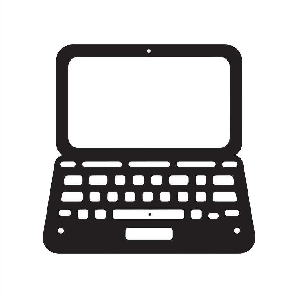 A black and white illustration of a laptop computer vector