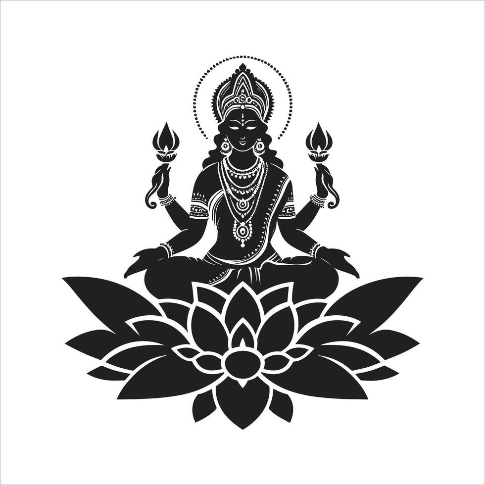 The hindu goddess sitting on lotus flower vector