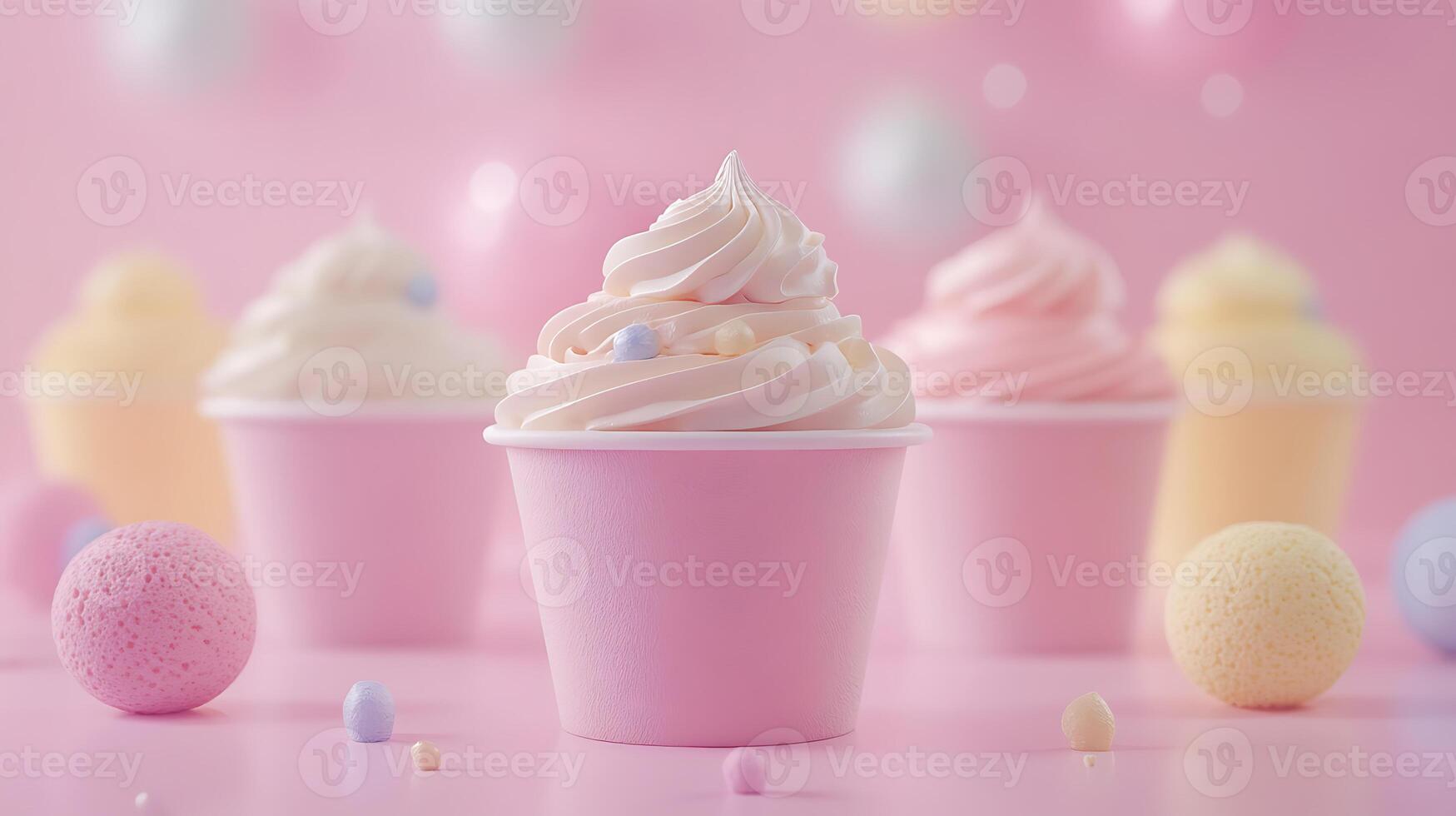 High sodium meals. Delicious pastel colored ice cream swirls in cups with soft, dreamy background photo