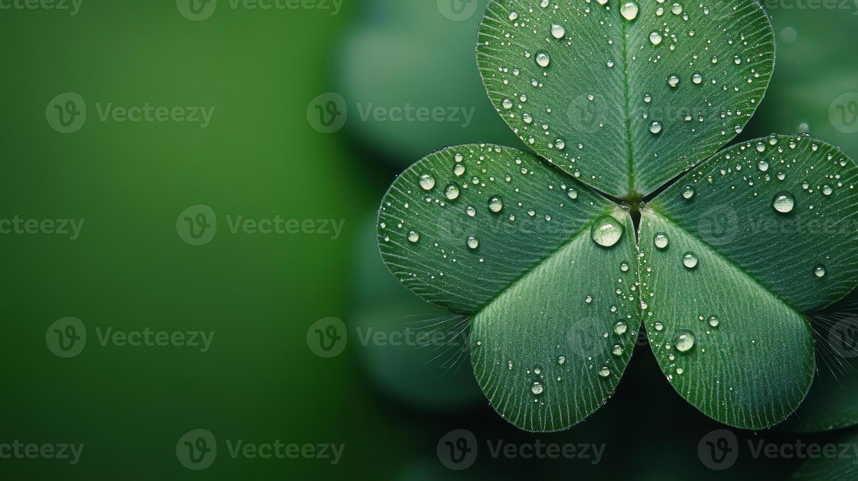 Close up of dewdrops on clover leaf, showcasing nature beauty photo
