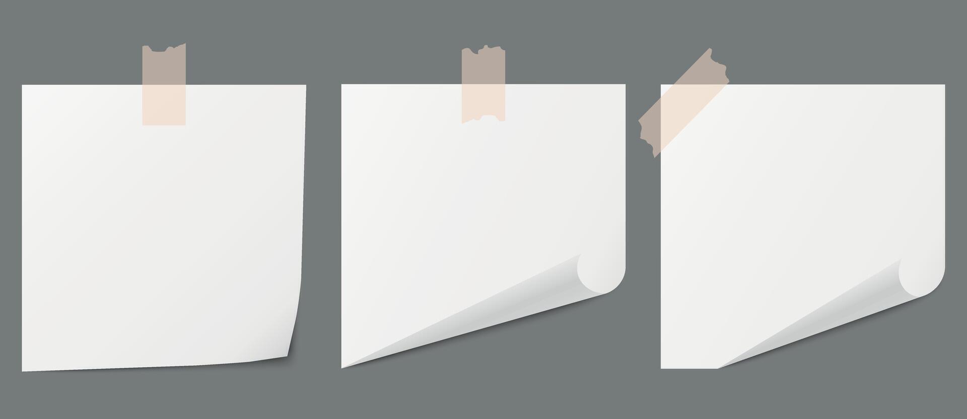 Paper White Stickers, Blank Note Papers, Blank Adhesive Sticker, Curved Corner, Tape, Isolated vector