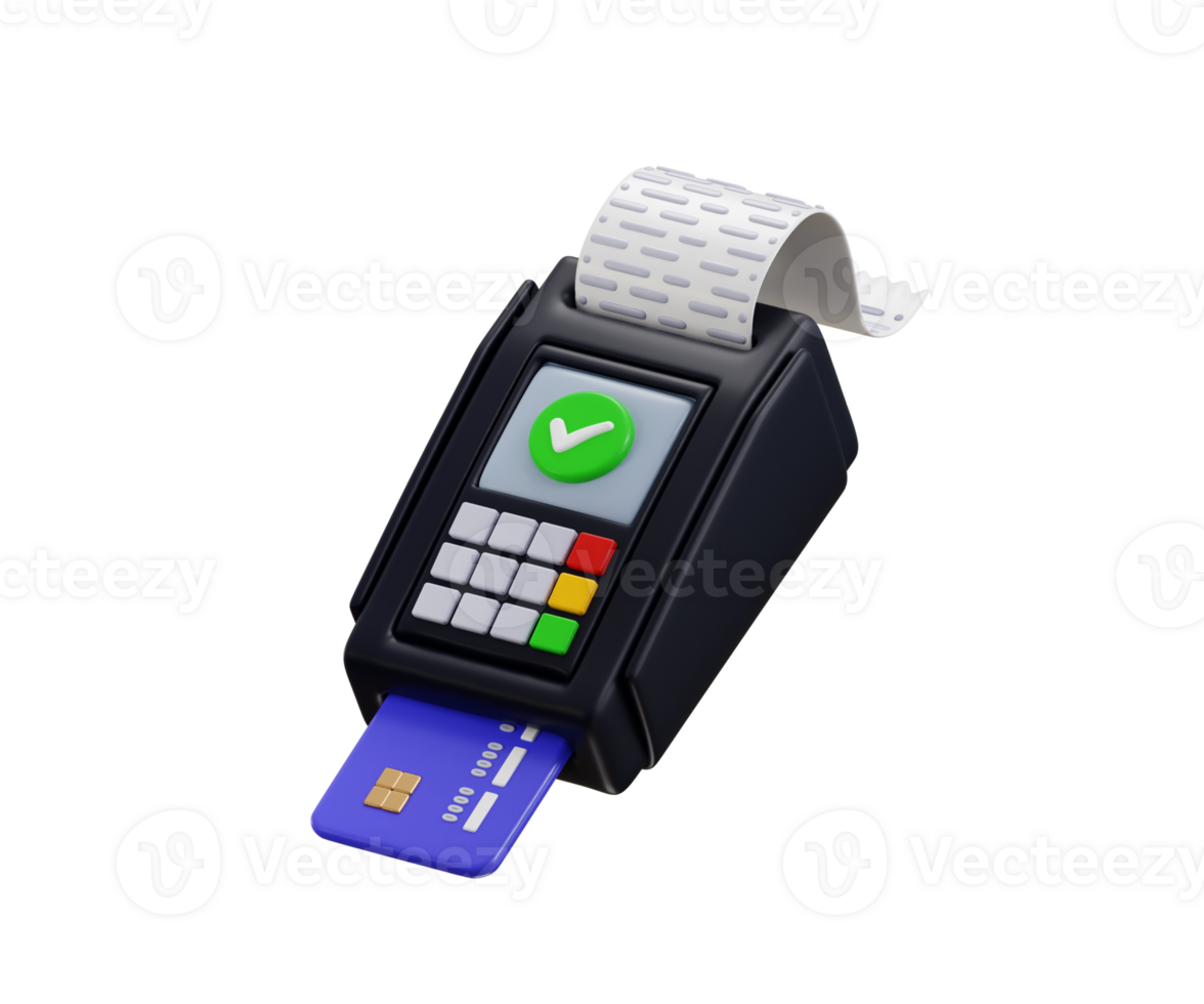 Pos machine payment Terminal with Card and Receipt icon 3d Render concept of Modern POS machine Payment success for Credit card Payment Transaction png