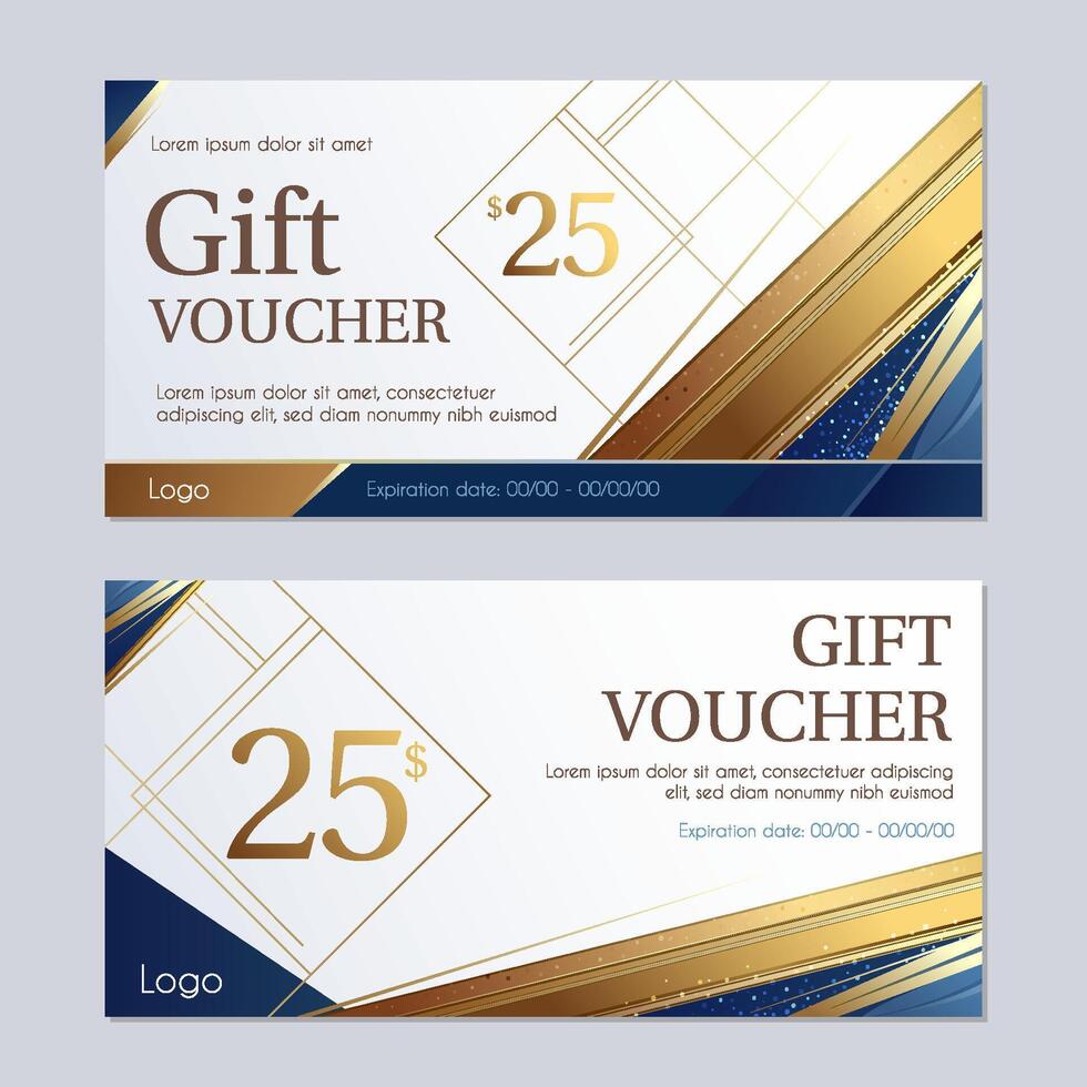 blue and gold gift voucher design vector