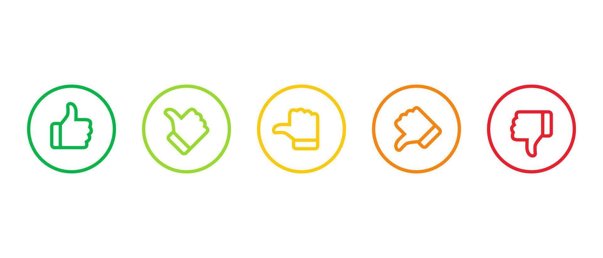Excellent, good, average, poor, and bad thumb outline icon on circle line vector