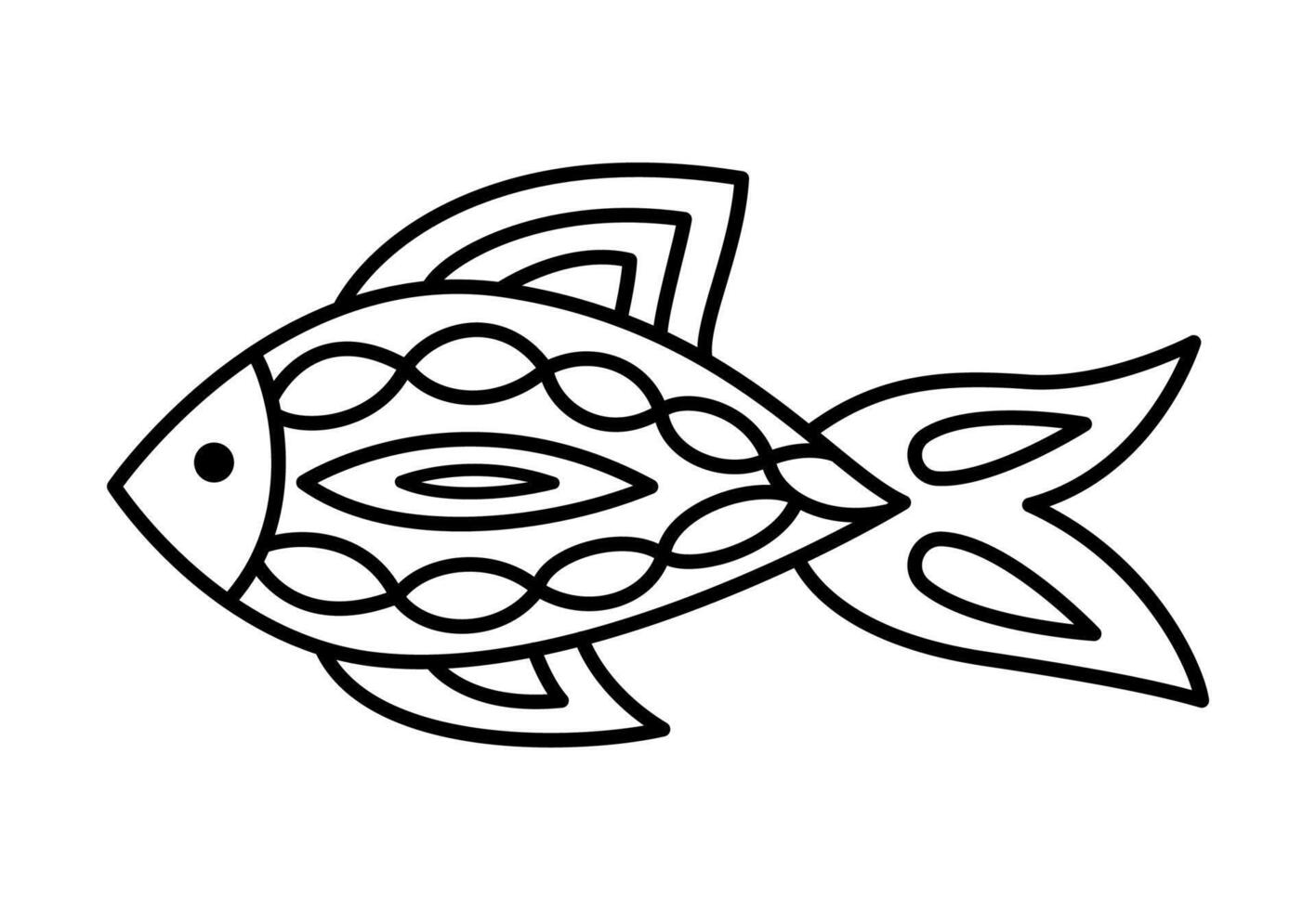 Hand drawn cartoon fish illustration. Bold coloring page for kids book vector