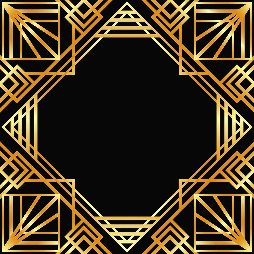 Gold decorative empty frame. Art Deco square line art border for social media, post card, banner vector