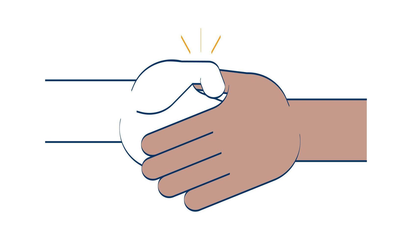 Handshake multiracial doodle cartoon illustration. Cooperation and partnership. Gesture symbolic. Negotiating shaking hands 2D drawing isolated on white background. Editable hand-drawn clipart vector