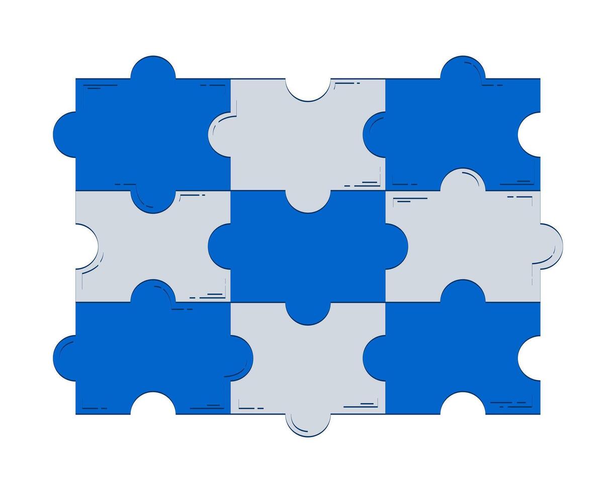 Interlocking puzzle pieces 2D doodle object. Teamwork, problem-solving, integration. Jigsaw pieces cartoon element flat clipart isolated on white background. Hand drawn illustration vector